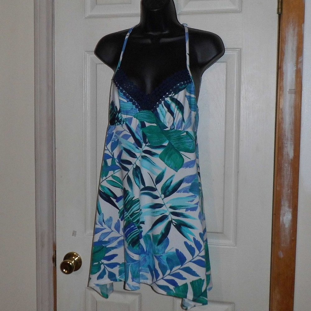 Nighties - (set/2) -  Blue/Green,  the other one is  Coral, orchid flowers.
